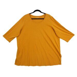 Woman Within Mustard Yellow 2X Cotton Tunic Top With 3/4 Sleeves Plus Size